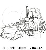 Country Tractor Digger With Bucket Front Loader Continuous Line Drawing