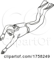 Poster, Art Print Of Scuba Diver Diving Down Continuous Line Drawing