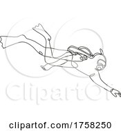 Poster, Art Print Of Scuba Diver Diving Down Side View Continuous Line Drawing