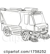 Poster, Art Print Of Street Sweeper Or Street Cleaner Truck Side View Continuous Line Drawing