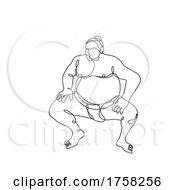 Sumo Wrestler Or Rikishi Fighting Stance Front View Continuous Line Drawing