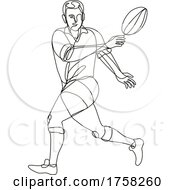 Poster, Art Print Of Rugby Union Player Passing Ball Front View Continuous Line Drawing