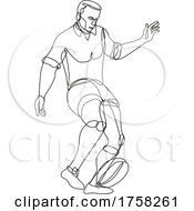 Poster, Art Print Of Rugby Union Player Kicking Ball Front View Continuous Line Drawing