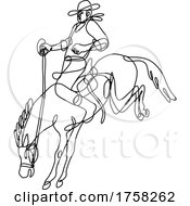 Poster, Art Print Of Rodeo Cowboy Riding Bucking Bronco Side View Continuous Line Drawing