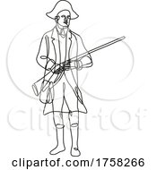Poster, Art Print Of American Patriot Revolutionary Soldier With Musket Rifle Front View Continuous Line Drawing