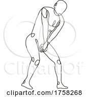 Poster, Art Print Of Nude Male Human Figure Covering Holding Crotch Front View Continuous Line Drawing