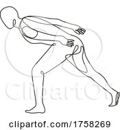 Poster, Art Print Of Nude Male Human Figure In Racing Start Position Side View Continuous Line Drawing