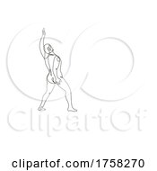 Poster, Art Print Of Nude Male Human Figure Raising Hand Up Viewed From Rear Continuous Line Drawing