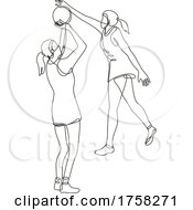 Poster, Art Print Of Netball Player Shooting And Blocking The Ball Continuous Line Drawing