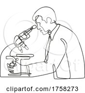 Microbiologist Studying A Virus With A Microscope Continuous Line Drawing