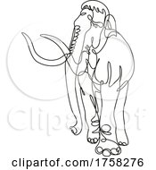 Poster, Art Print Of Mammoth Elephant Walking Front View Continuous Line Drawing