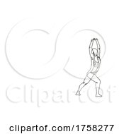 Poster, Art Print Of Nude Male Human Figure Stretching His Arms Viewed From Side Continuous Line Drawing