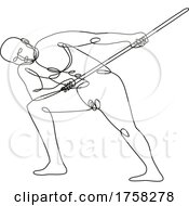 Poster, Art Print Of Nude Male Human Figure Pulling Tugging A Rope Viewed From Front Continuous Line Drawing