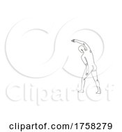Poster, Art Print Of Nude Male Human Figure Stretching Arms Pointing Up Rear View Continuous Line Drawing
