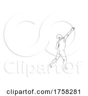 Poster, Art Print Of Nude Male Human Figure Stretching Arms Pointing Up Side View Continuous Line Drawing