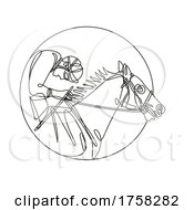 Poster, Art Print Of Jockey And Horse Racing Side View Inside Circle Continuous Line Drawing
