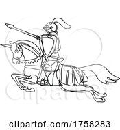 Medieval Knight With Lance And Shield Riding Stead Continuous Line Drawing