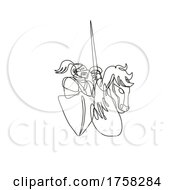 Poster, Art Print Of Knight With Lance And Shield Riding Stead Continuous Line Drawing