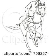 Poster, Art Print Of Jockey And Horse Racing Front View Inside Circle Continuous Line Drawing
