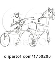Poster, Art Print Of Jockey And Horse Harness Racing Side View Inside Circle Continuous Line Drawing
