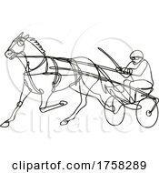 Jockey And Horse Harness Racing Side View Continuous Line Drawing