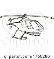 Helicopter In Full Flight Continuous Line Drawing by patrimonio