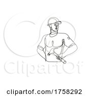 Poster, Art Print Of Handyman Holding A Hammer Looking To Side Continuous Line Drawing