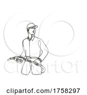 Gasoline Attendant Holding A Gas Fuel Nozzle Continuous Line Drawing