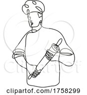 Baker Chef Or Cook Holding A Roller Continuous Line Drawing