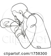 Poster, Art Print Of Boxer Jabbing Boxing Side View Continuous Line Drawing