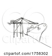 Poster, Art Print Of Boom Crane Loading A Cargo Ship Continuous Line Drawing