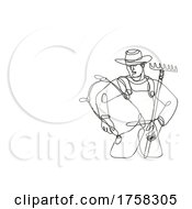 Poster, Art Print Of Organic Farmer With Rake And Carrying Sack Continuous Line Drawing