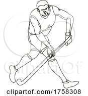 Poster, Art Print Of Field Hockey Running With Hockey Stick Continuous Line Drawing
