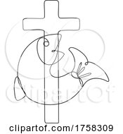 Poster, Art Print Of Fish And Cross Symbol Of Christianity Continuous Line Drawing