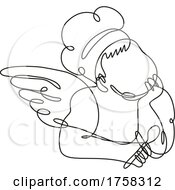 Poster, Art Print Of Angel Chef Cook Or Baker Holding A Spoon Front View Continuous Line Drawing