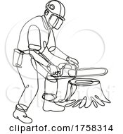 Poster, Art Print Of Arborist Or Tree Surgeon With Chainsaw Continuous Line Drawing