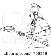 Pizza Baker Chef Or Cook Holding Peel Continuous Line Drawing