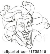 Poster, Art Print Of Medieval Court Jester Head Front View Continuous Line Drawing