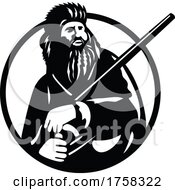Poster, Art Print Of American Mountain Man Frontiersman Explorer Or Trapper With Rifle Circle Mascot