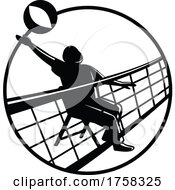 Poster, Art Print Of Senior Chair Volleyball Player Spiking The Ball Over Net Circle Mascot