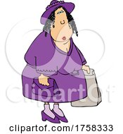 Cartoon Woman Dressed In Purple And Shopping