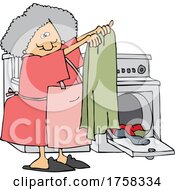 Cartoon Housewife Or Maid Pulling Laundry Out Of A Dryer