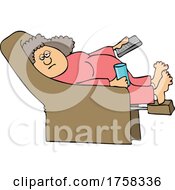 Cartoon Lady Relaxing In A Recliner And Holding A Tv Remote