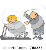 Cartoon Husband Cracking A Whip As His Wife Works Out On A Treadmill