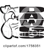Poster, Art Print Of Black And White Half Mascot Head Beside Dawgs Text