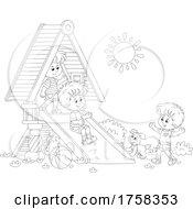 Poster, Art Print Of Playful Boys And A Dog On A Playground Slide
