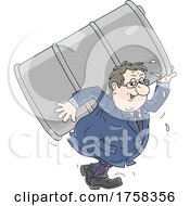Cartoon White Business Man Carrying A Barrel