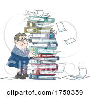Cartoon White Business Man With A Stack Of Binders And Documents by Alex Bannykh
