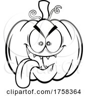 Poster, Art Print Of Black And White Cartoon Halloween Pumpkin Jackolantern Sticking Its Tongue Out