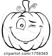Poster, Art Print Of Black And White Cartoon Winking Halloween Pumpkin Jackolantern